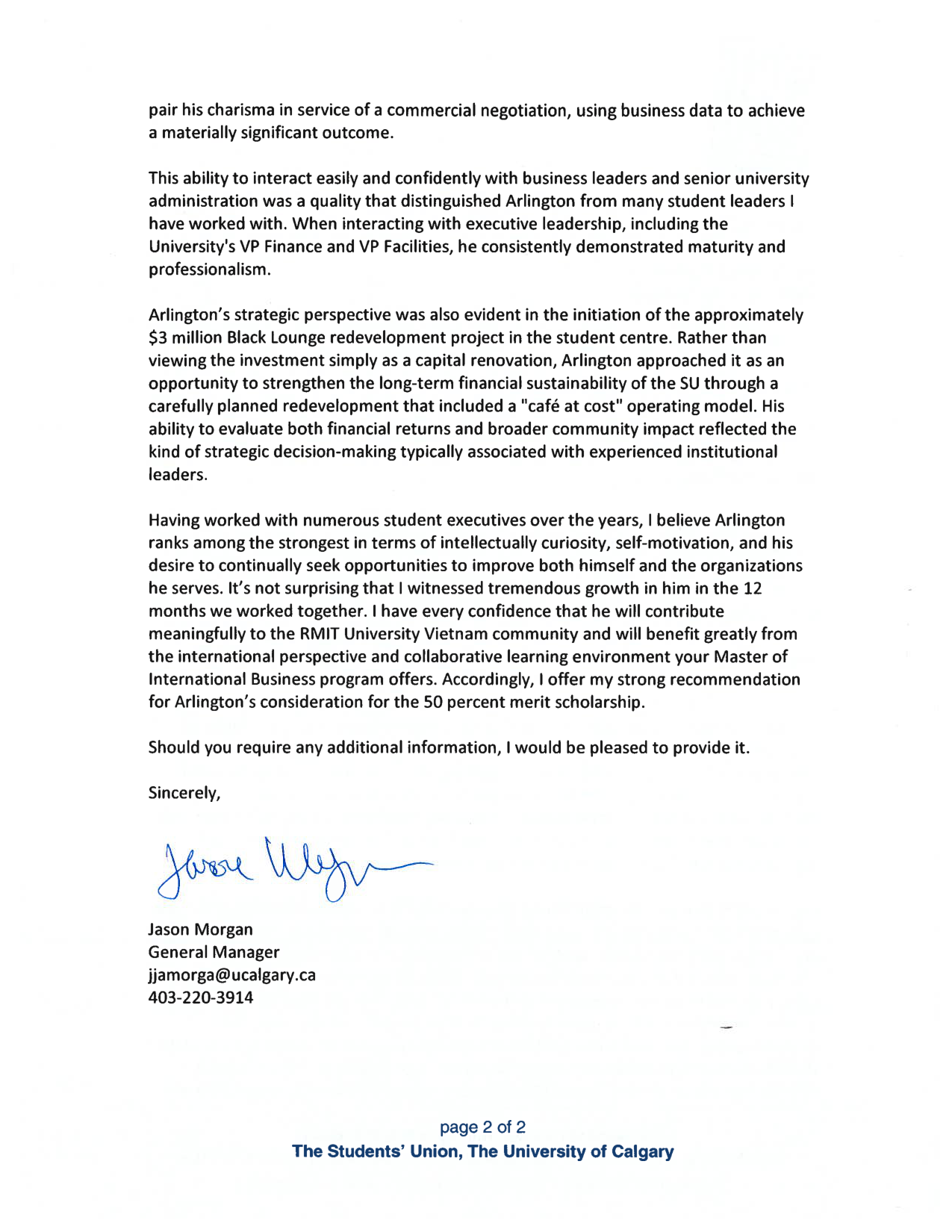 Letter of recommendation from Jason Morgan, page 2, signed